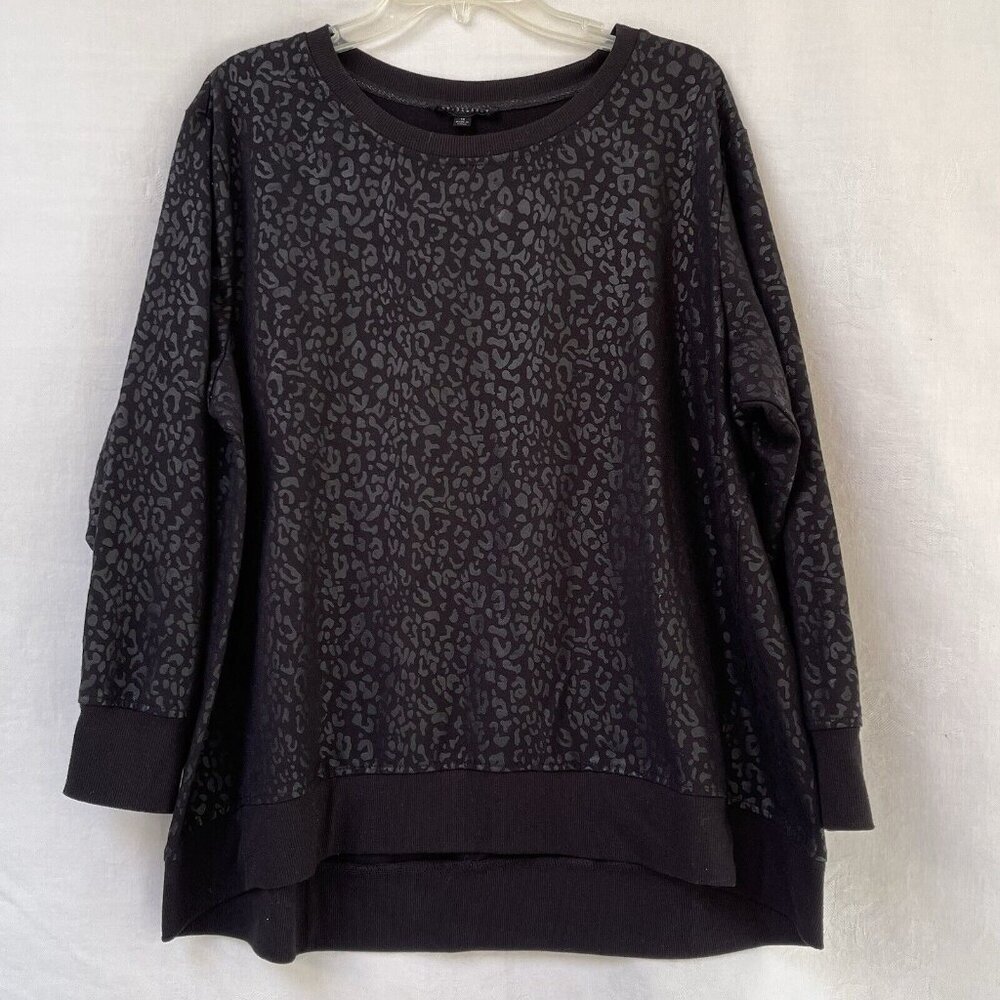 Jane + Delancey Blouse Top Womens‎ 1X Black Long Sleeves Sweater Animal Print